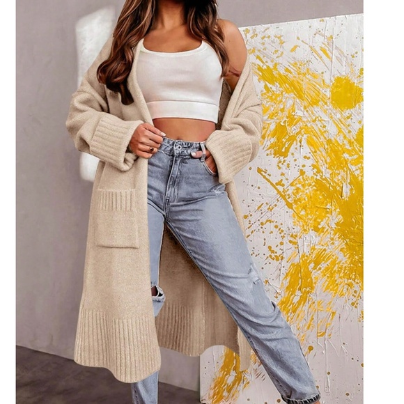 Solid Cuff Sleeve Open Front Loose Fit Cardigan - Picture 8 of 10